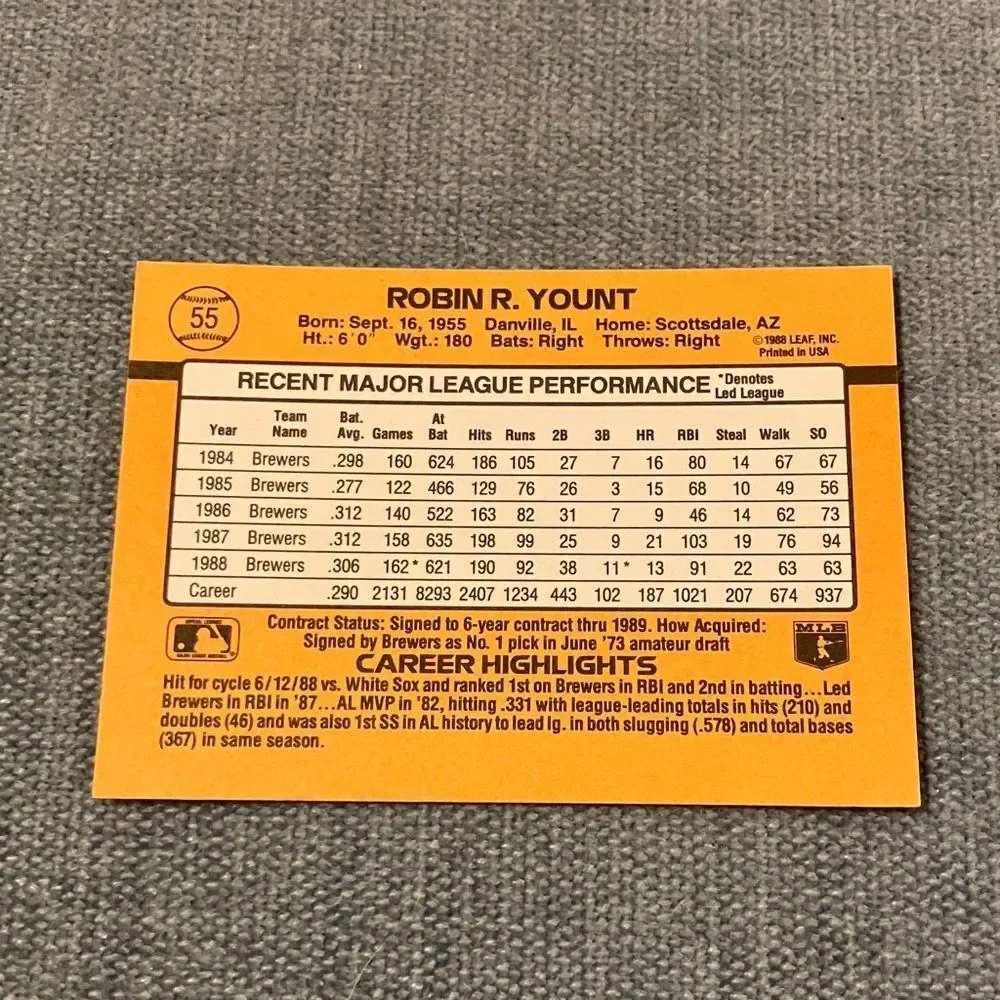 1989 Donruss Milwaukee Brewers Baseball Card Trading Card